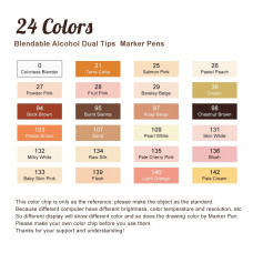  TOUCHNEW T6 24 couleur marqueur à alcool Ton de la peau  double pointe pour le coloriage dessins illustration