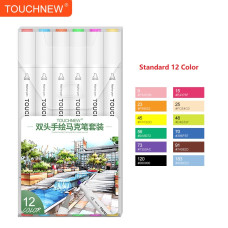TOUCHNEW T8 12 couleur stylos marqueurs à base d'alcool pour les élèves de dessin d'art